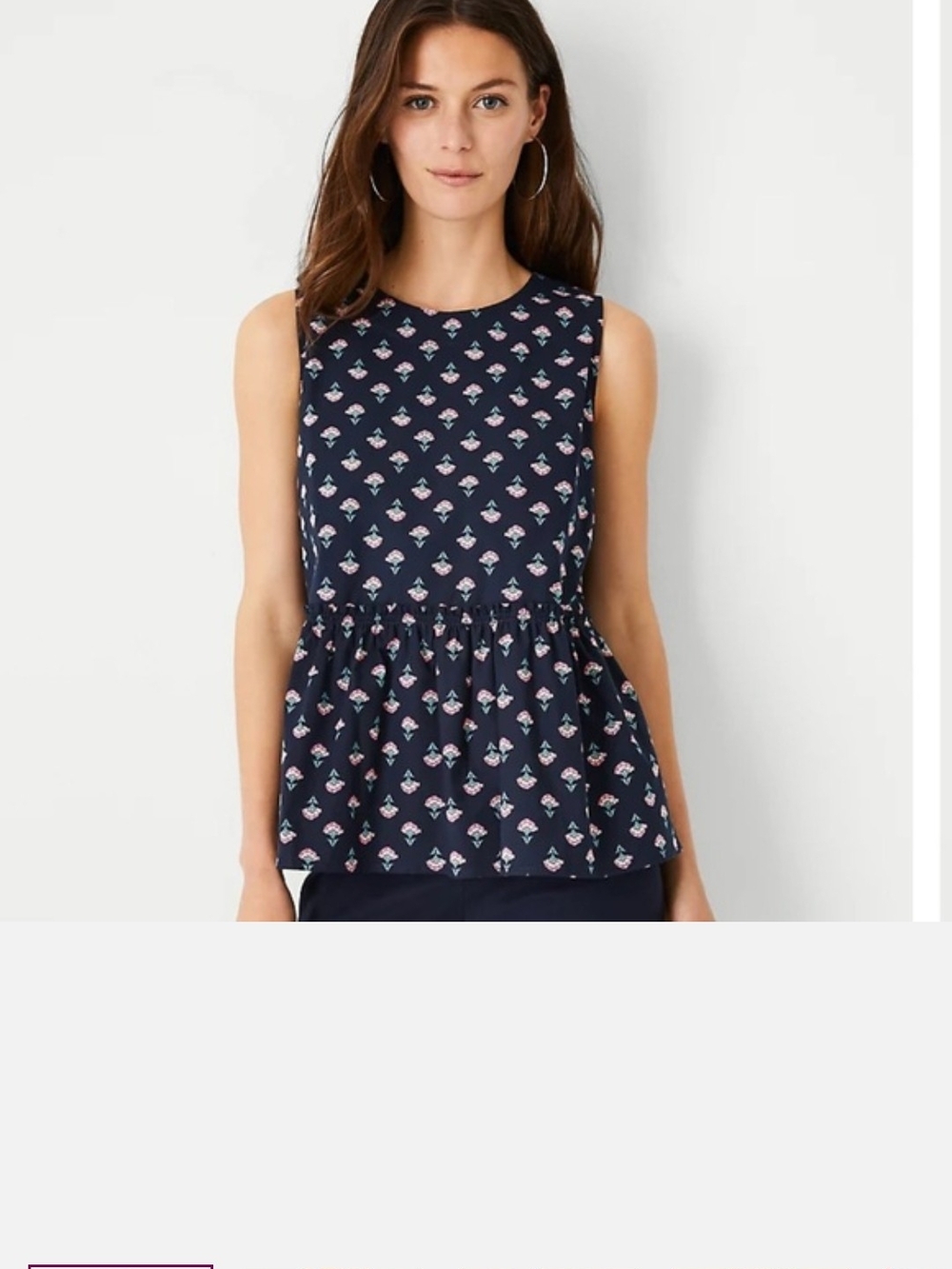 Ann TAYLOR Sleeveless Navy Floral Peplum Top